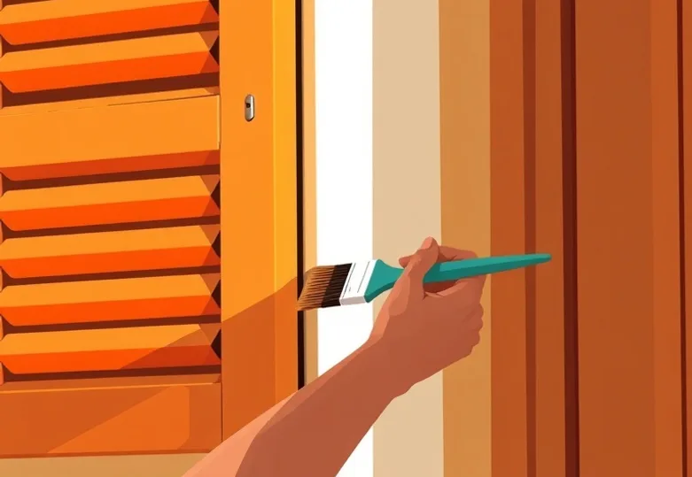 Mise en peinture au pinceau de volets et d'encadrements en bois