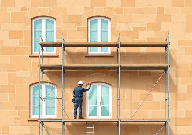 Ravalement de façade en pierre, nettoyage et application d'enduit